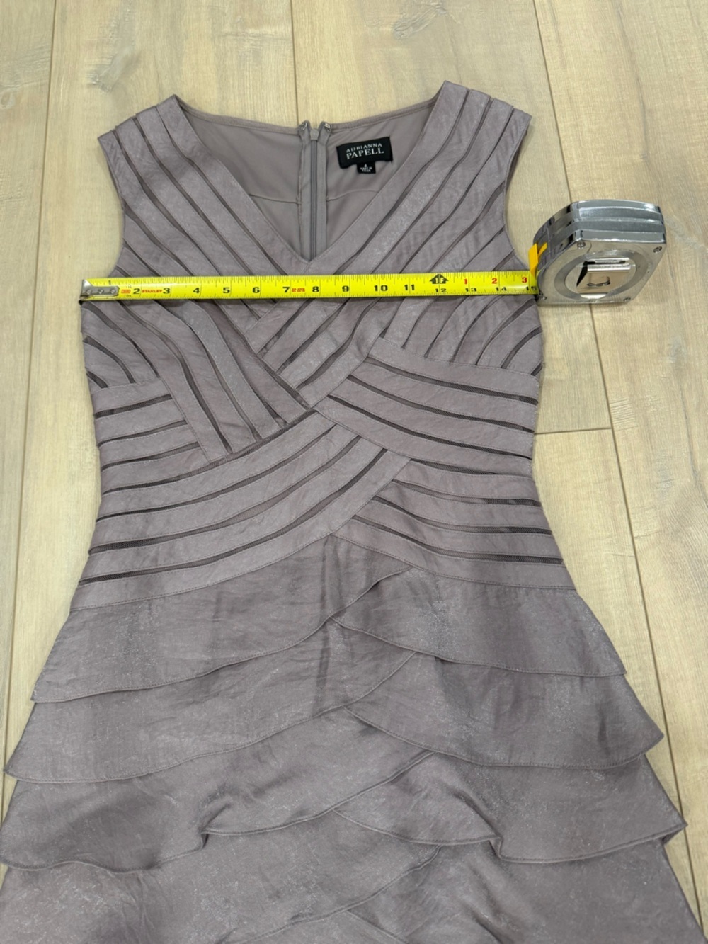 Adrianna Papell Dusty Mauve Pleated Ruffle Midi Dress - Picture 4 of 5